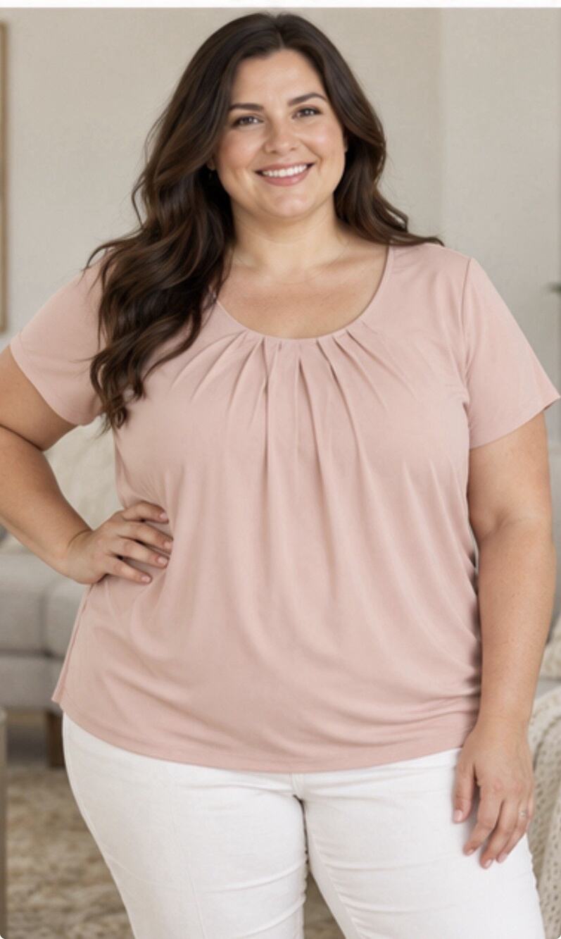 Liz Claiborne Career Woman Blouse Womens 1X Pink Pleated Neck Stretch NWT